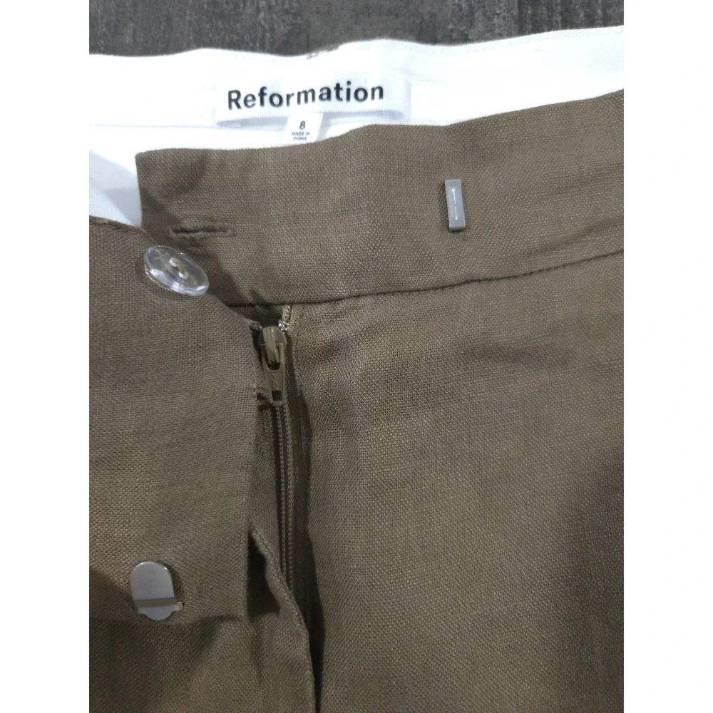 Reformation Olina Wide Leg Rich 100% Linen Pants Khaki Brown Muted Taupe Size 8